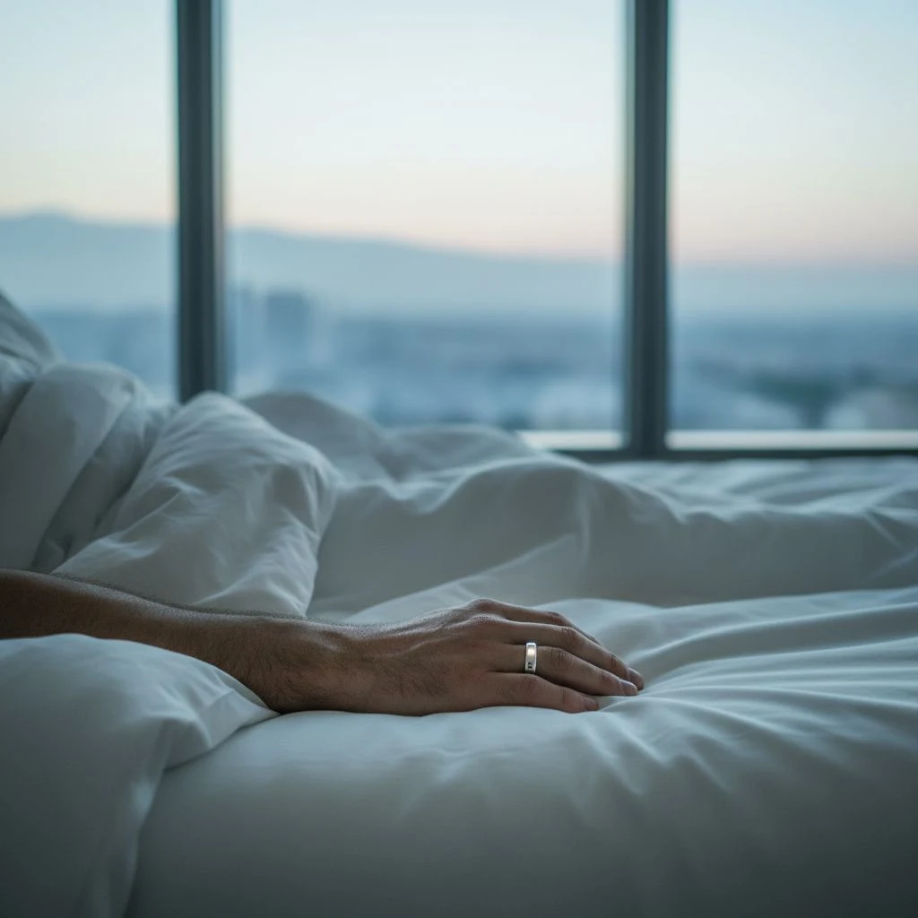 MYnextRING SKY im Boutique-Hotelzimmer bei Dämmerung mit Bergpanorama